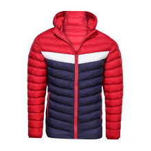 Wholesale Cheap Men Red Color Block Zipper Up Hooded Jacket Long Sleeve Casual Puffer Coat men